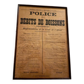 Affiche encadrée  - police des débits de boisson 1915 - WWI