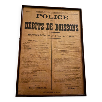 Affiche encadrée  - police des débits de boisson 1915 - WWI