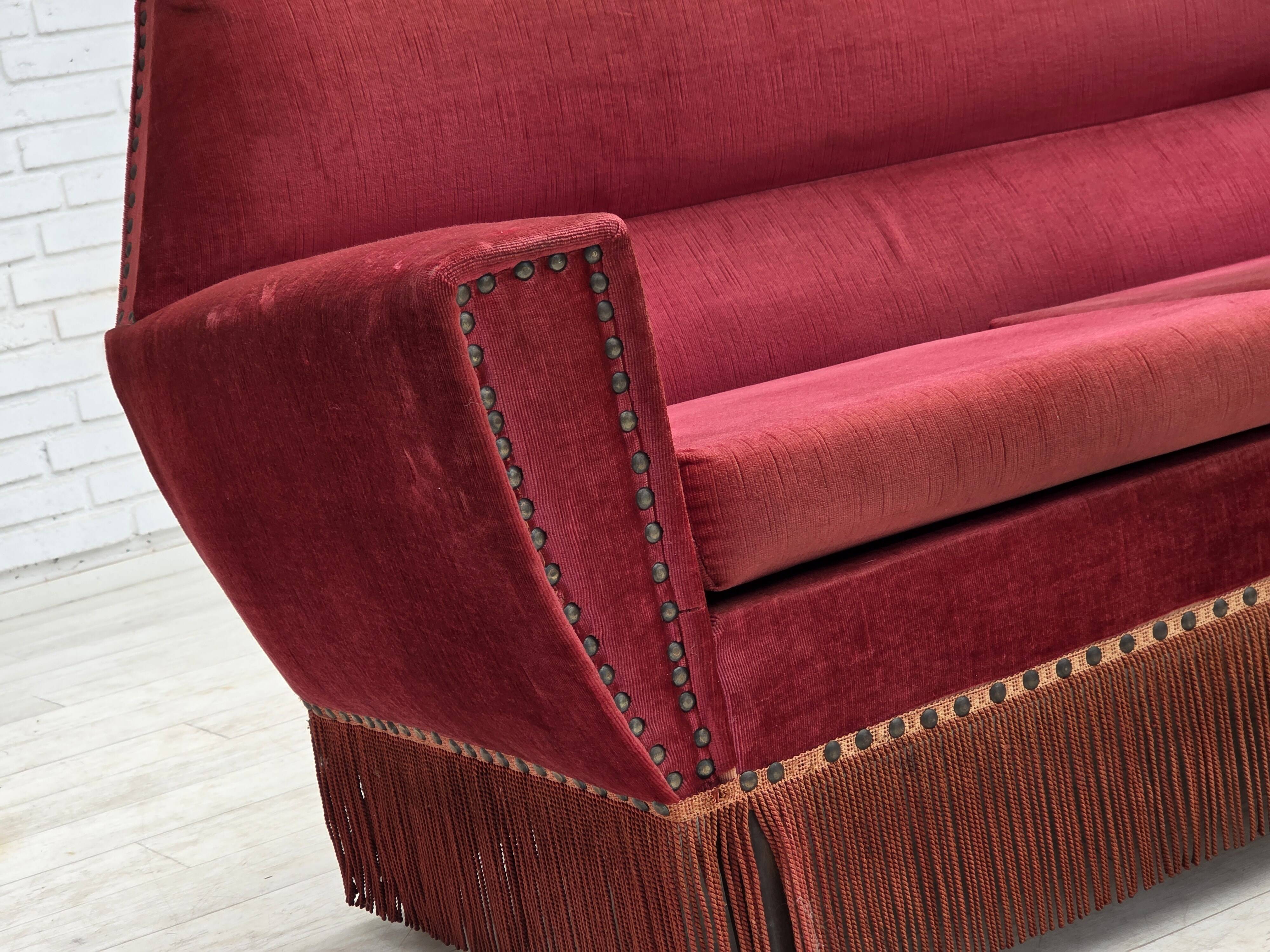 1970s, Danish 2-seater sofa, red furniture velour.
