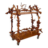 Mid-Century Bar Cart in Brown Burl, Plywood and Root Wood, 1960s