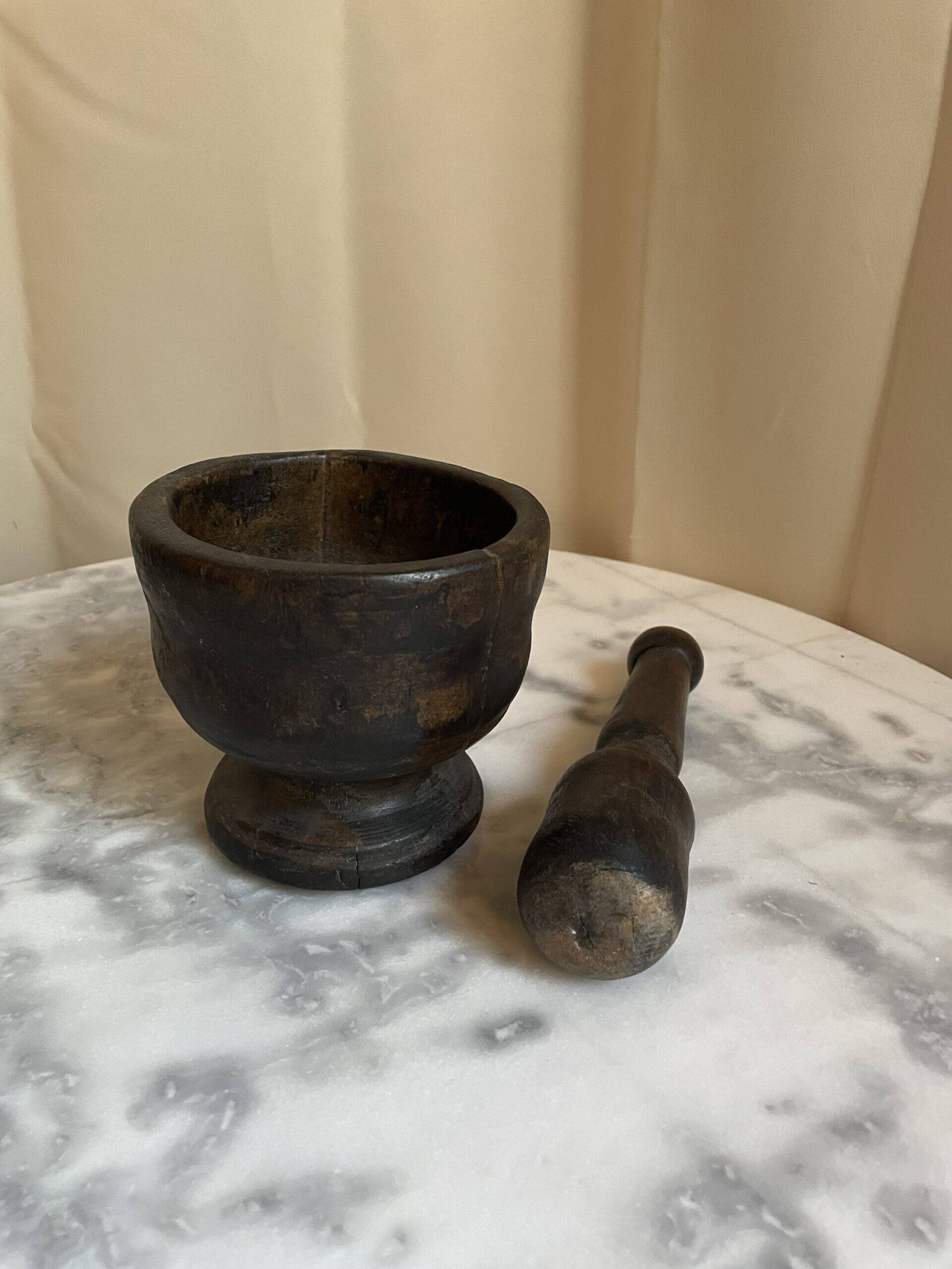 Wooden mortar and pestle