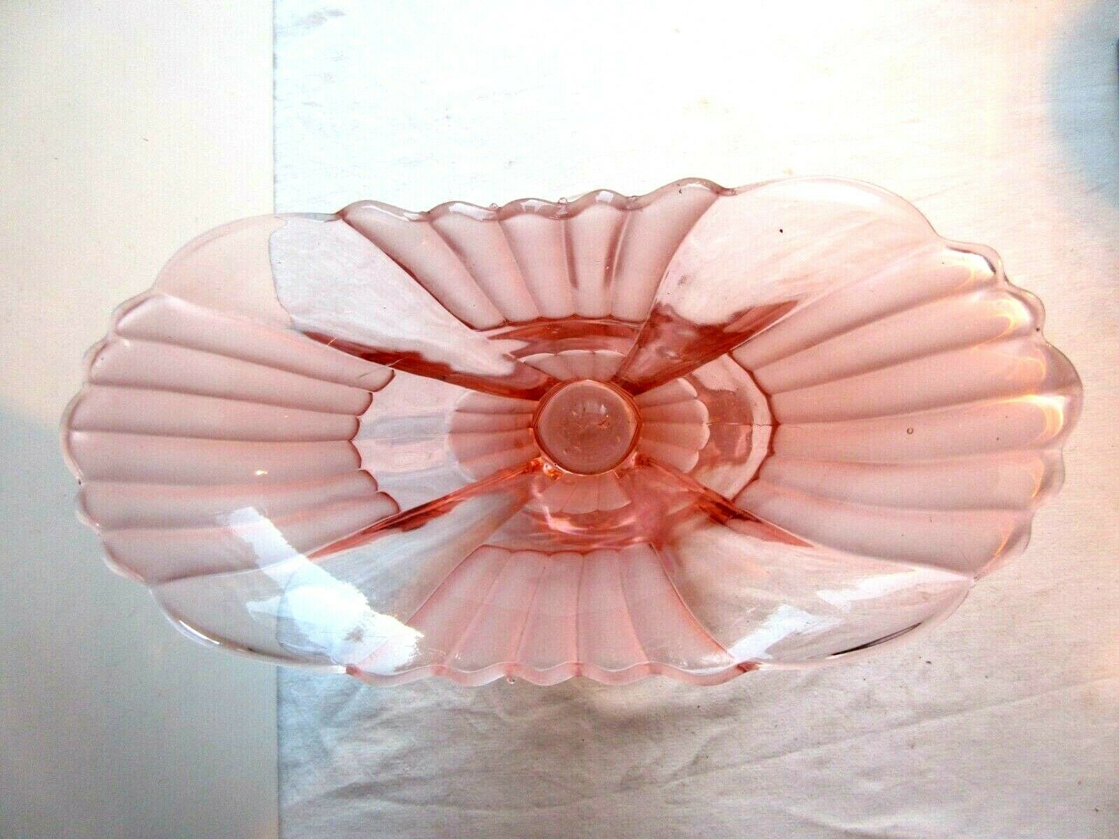 Large fan vase, glass, bright pink and frosted, Art Deco