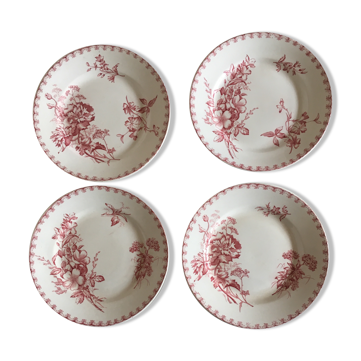 Set of 4 plates raised Sarreguemines land railway 19th décor Vega