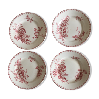 Set de 4 assiettes surélévées Sarreguemines terre de fer 19e décor Vega