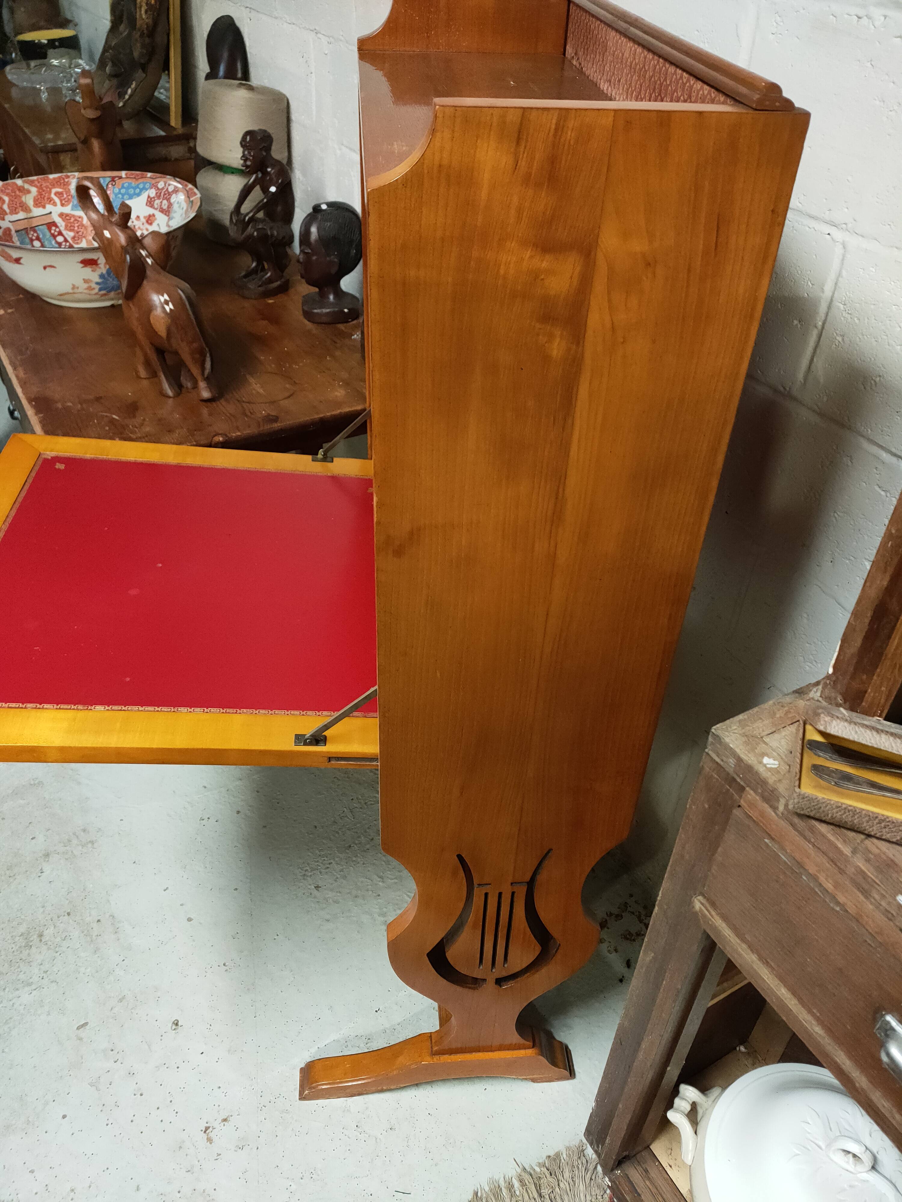 cherry wood secretary with lyre base from the 50s-60s