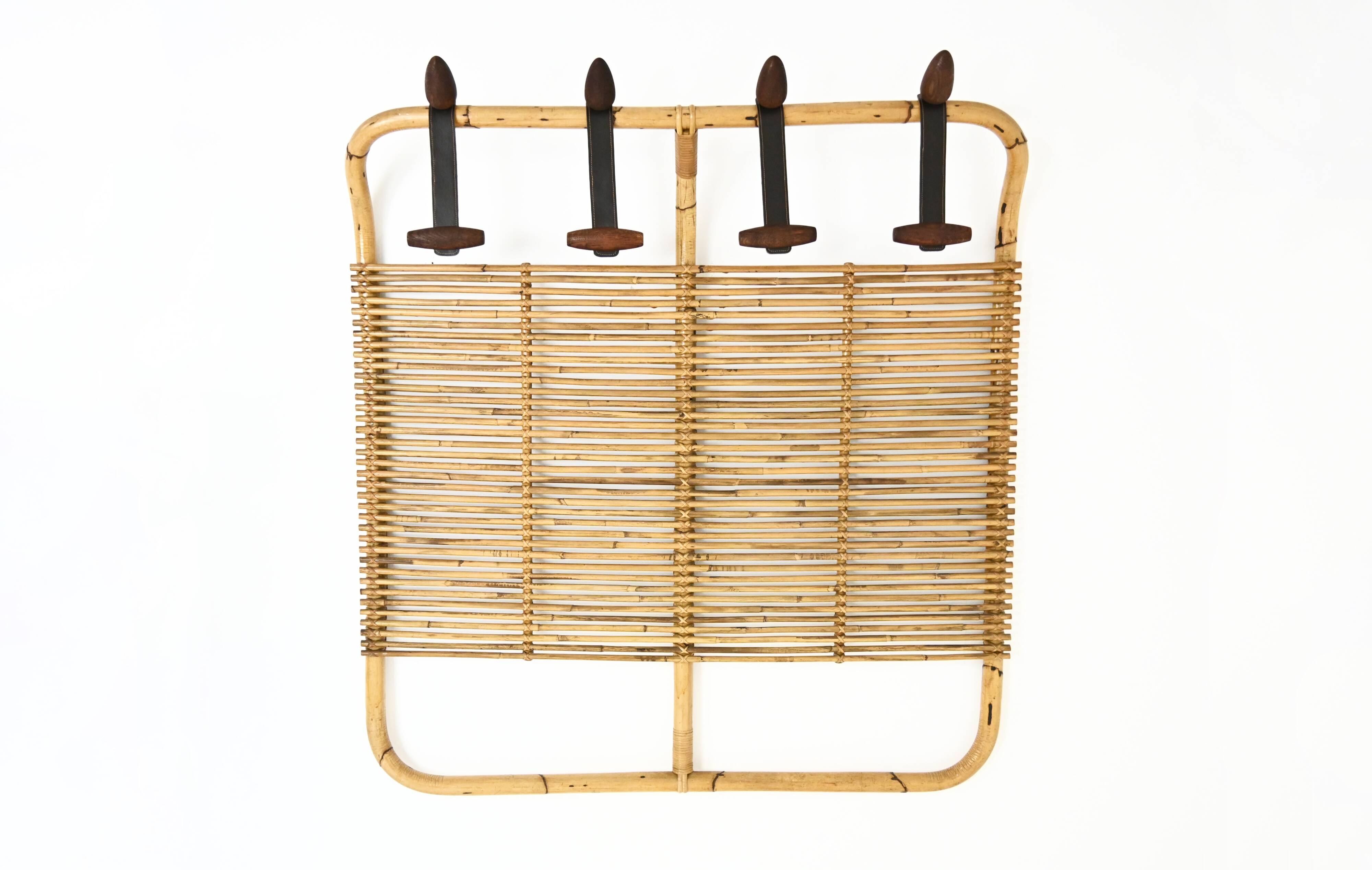 Italian rattan coat rack, 1960s
