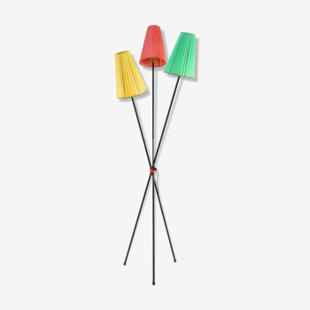 Tripod Floor lamp with Colored Shades attributed to Mathieu Matégot France 50s