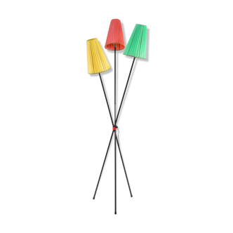 Tripod Floor lamp with Colored Shades attributed to Mathieu Matégot France 50s