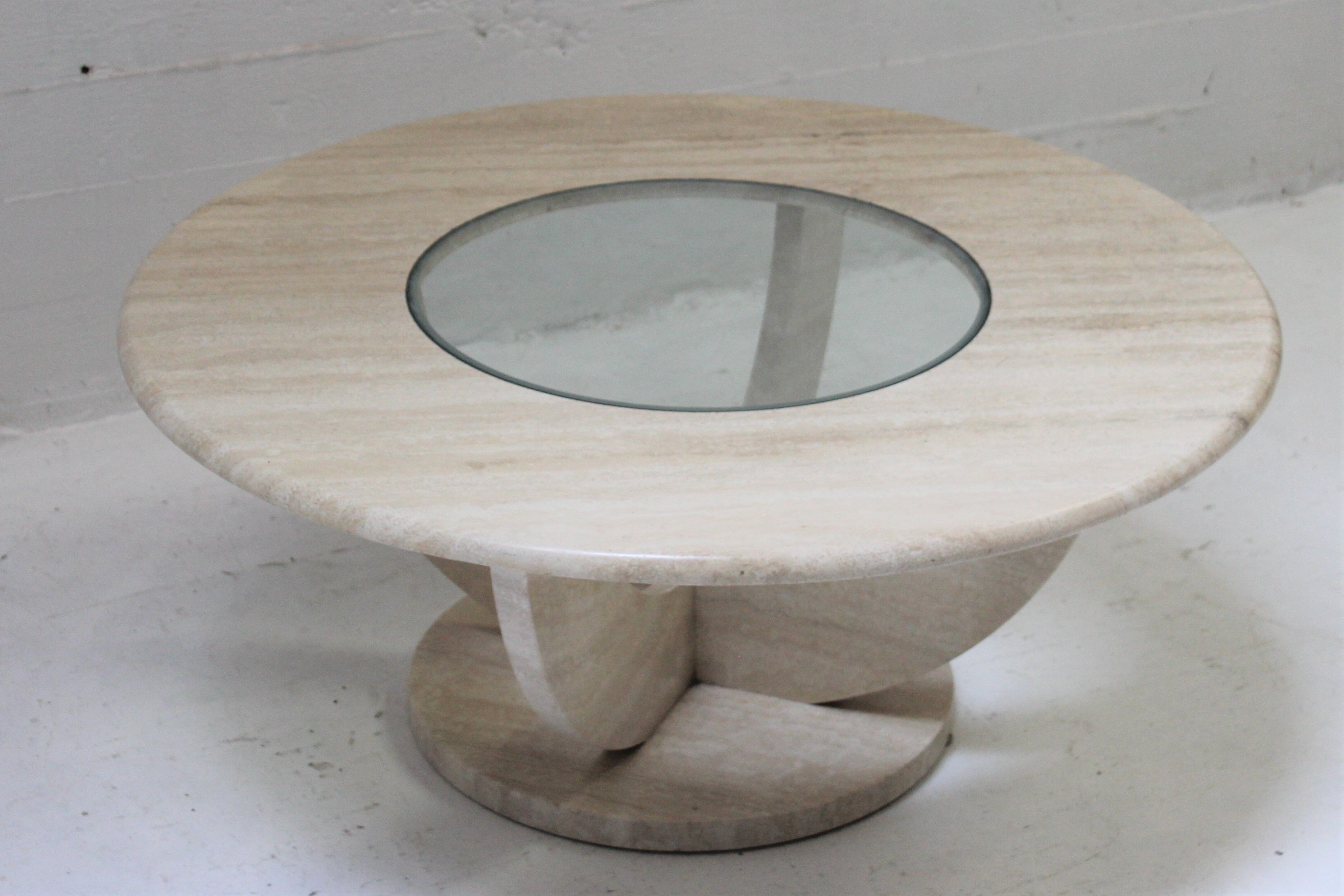 Double table travertine and glass