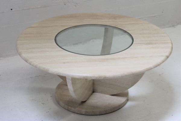 Table basse travertin  et verre