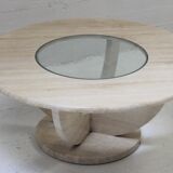 Double table travertine and glass
