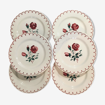 Set de 6 assiettes dessert Badonviller motif roses