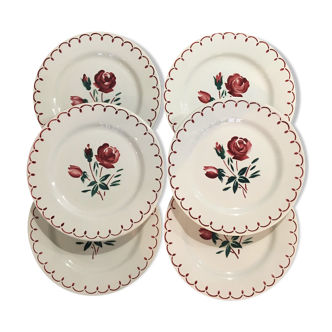 Set de 6 assiettes dessert Badonviller motif roses
