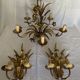 Hans Kögl-style 6-arm chandelier in gilded metal, 1970s, with two wall lights