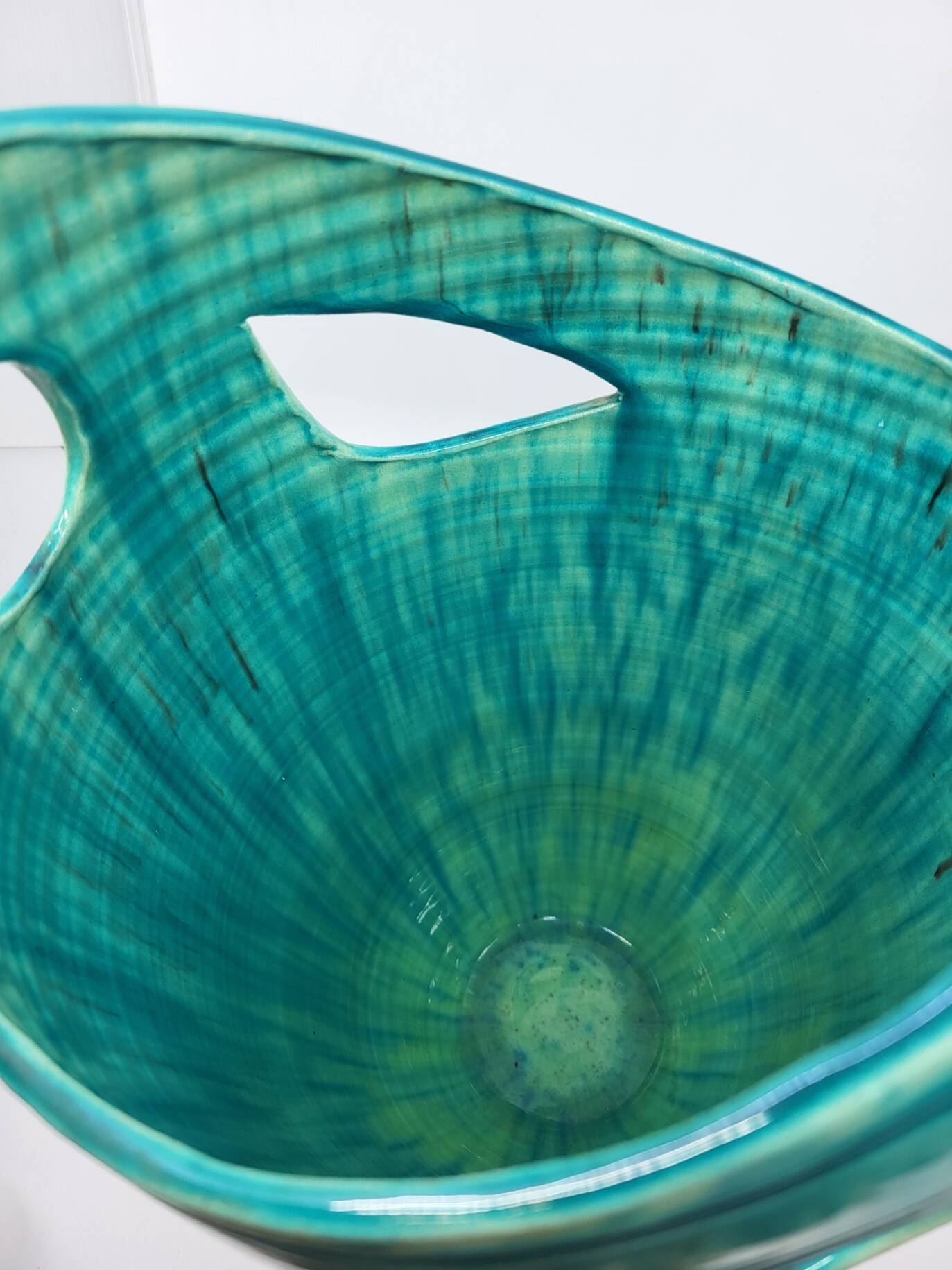 Vase Accolay signé J C en céramique Marron, Bleu France Vintage Design 1960