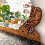 Art Deco black marble sideboard and vintage beveled mirror