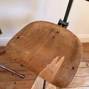 Set of 6 antique industrial workshop chairs in wood and metal.