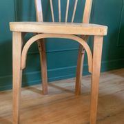 Pair of vintage bistro chairs with slats in beech (1960) - Style