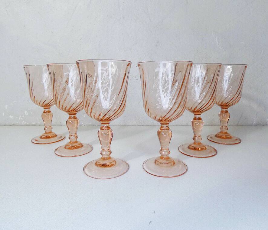 6 Old Rosaline Stemmed Glasses - Arcoroc Luminarc H 12.2 cm