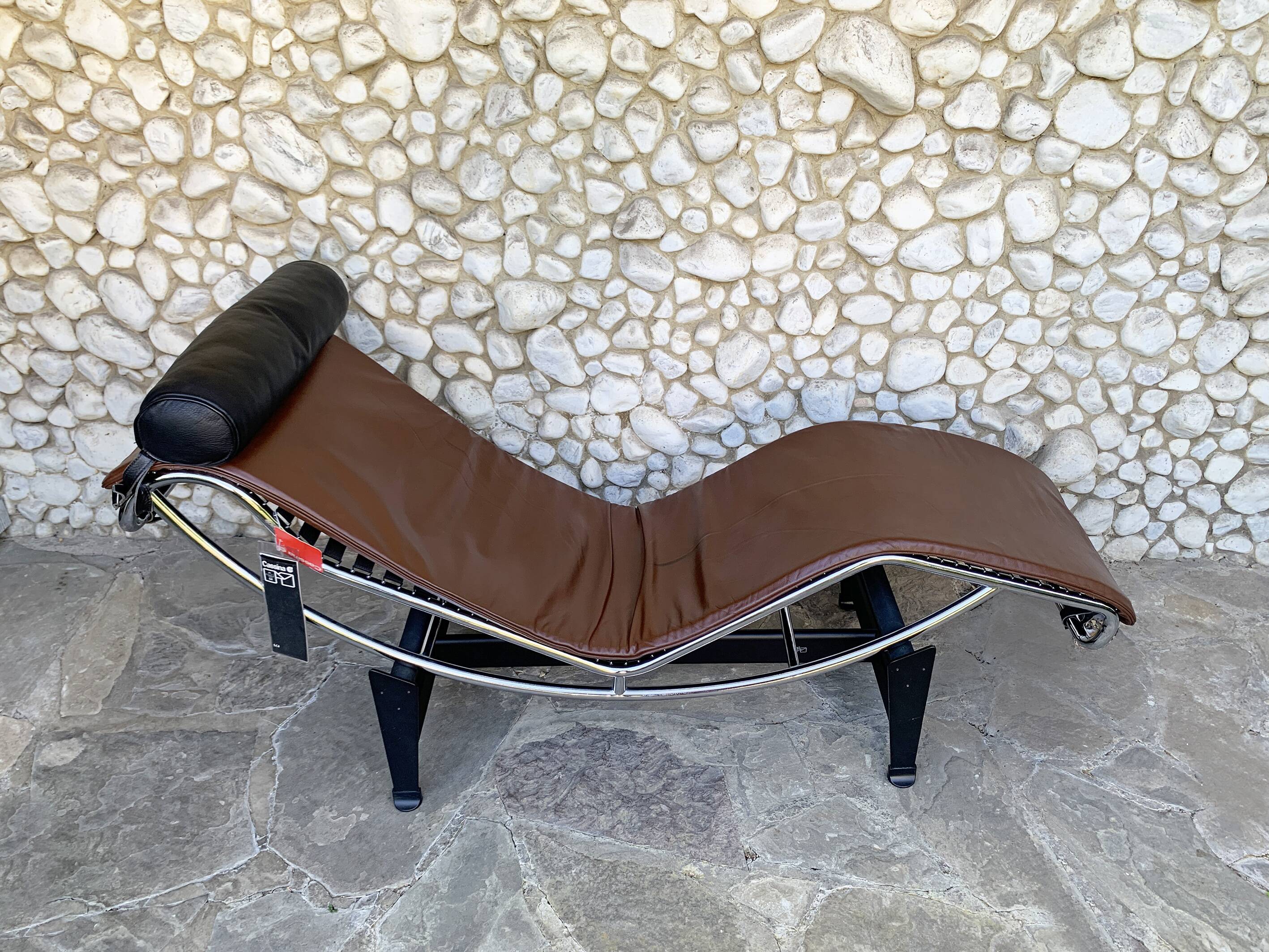 LC4 brown leather by Le Corbusier, Jeanneret & Perriand, Cassina, 1980
