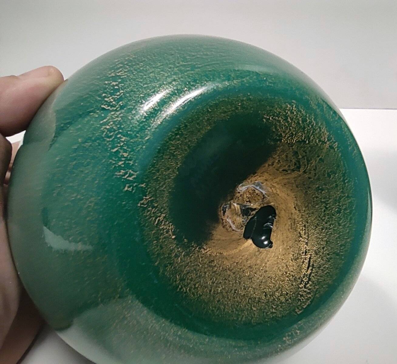 Green Cased Alga Glass Vase with Gold Leaf by Tomaso Buzzi for Venini