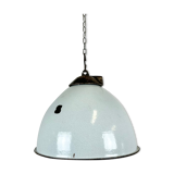 Industrial grey enamel factory lamp with cast iron top, 1960s