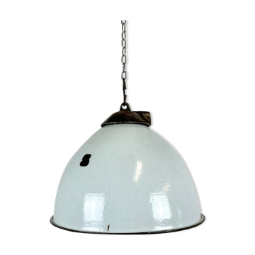 Lampe d’usine en émail gris industriel avec dessus en fonte, années 1960