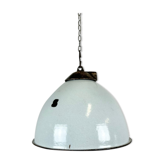 Lampe d’usine en émail gris industriel avec dessus en fonte, années 1960