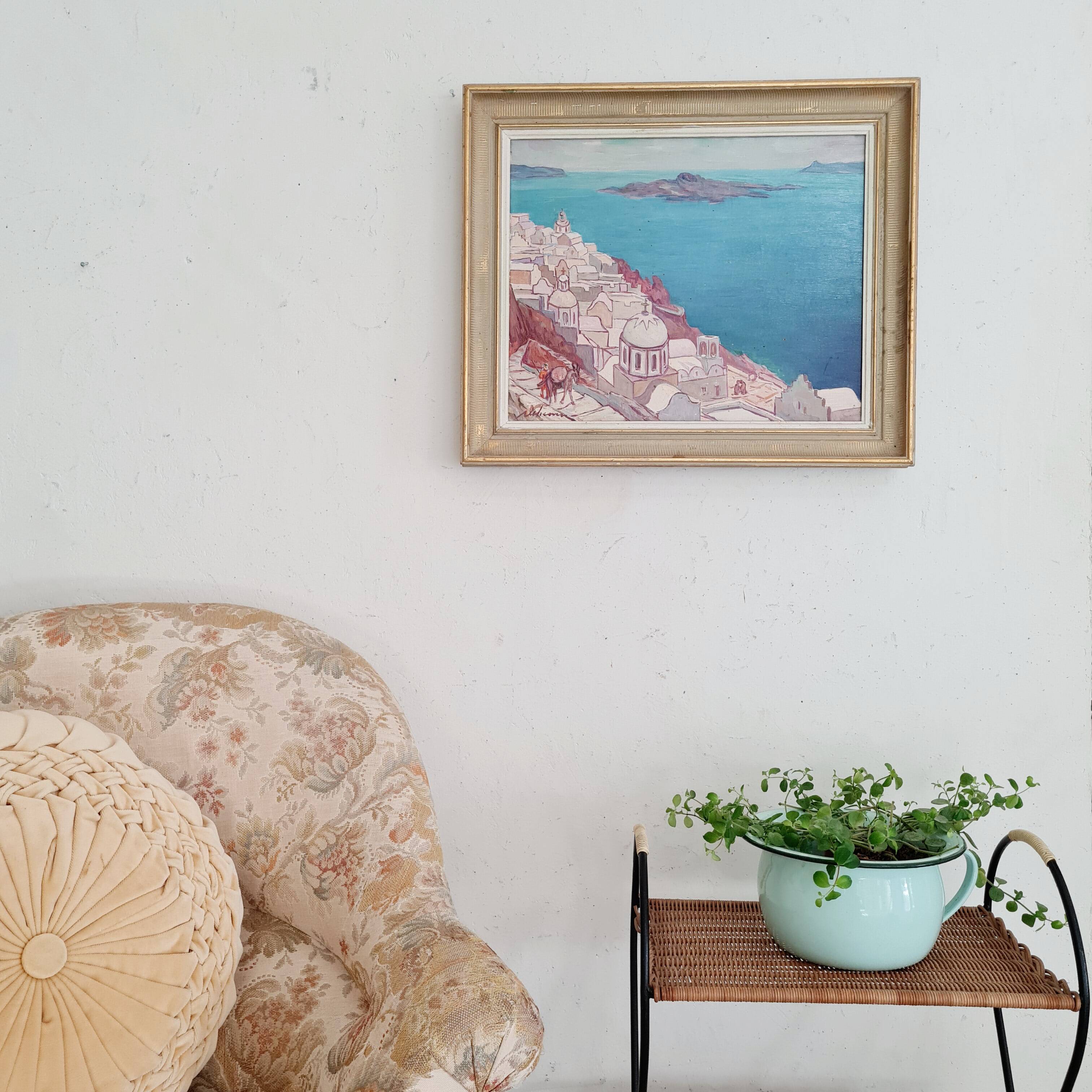 Old painting - old landscape oil painting - golden frame