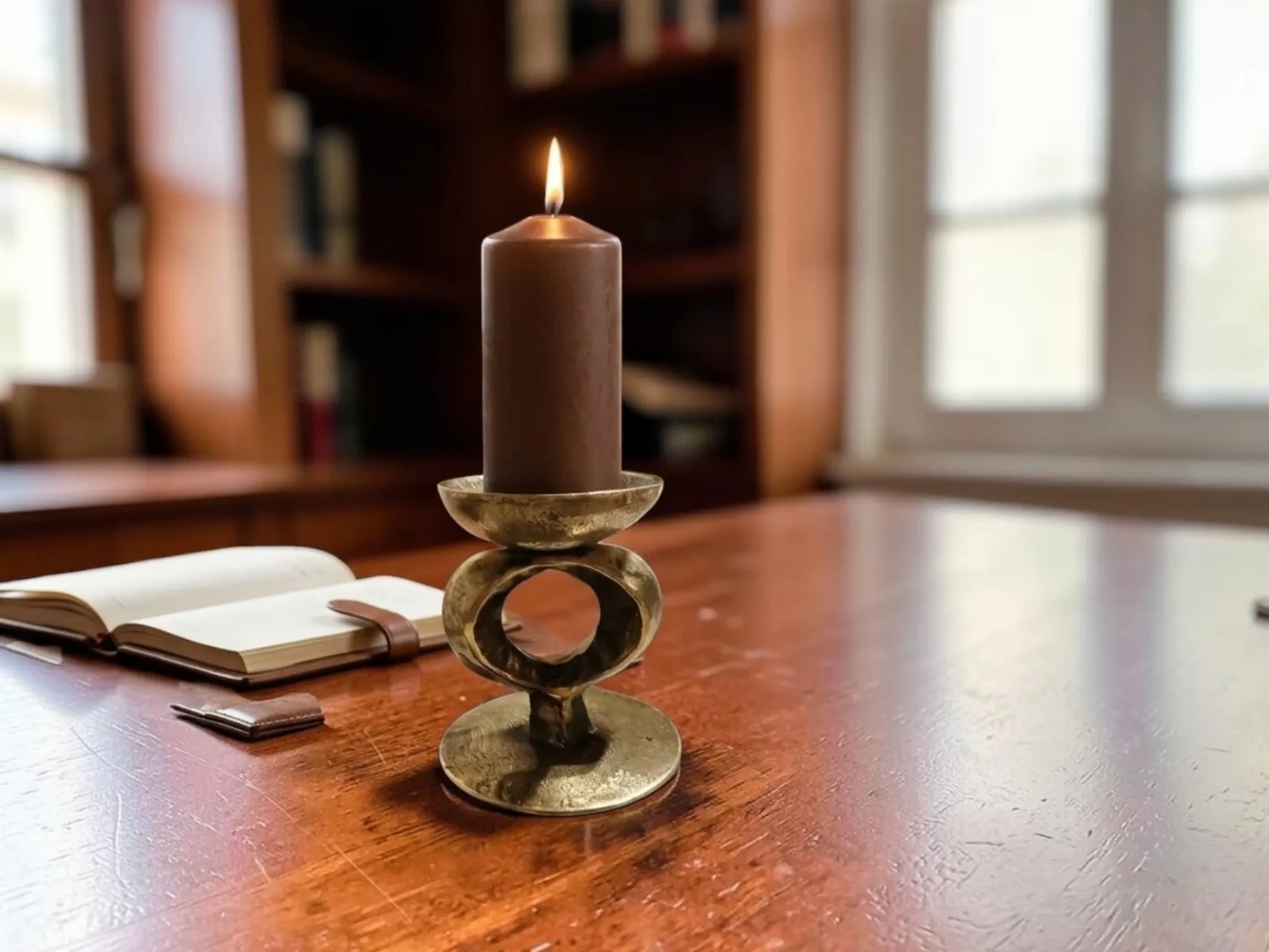 Vintage Brutalist Candle Holder in Solid Brass – Mid-Century Modern Design