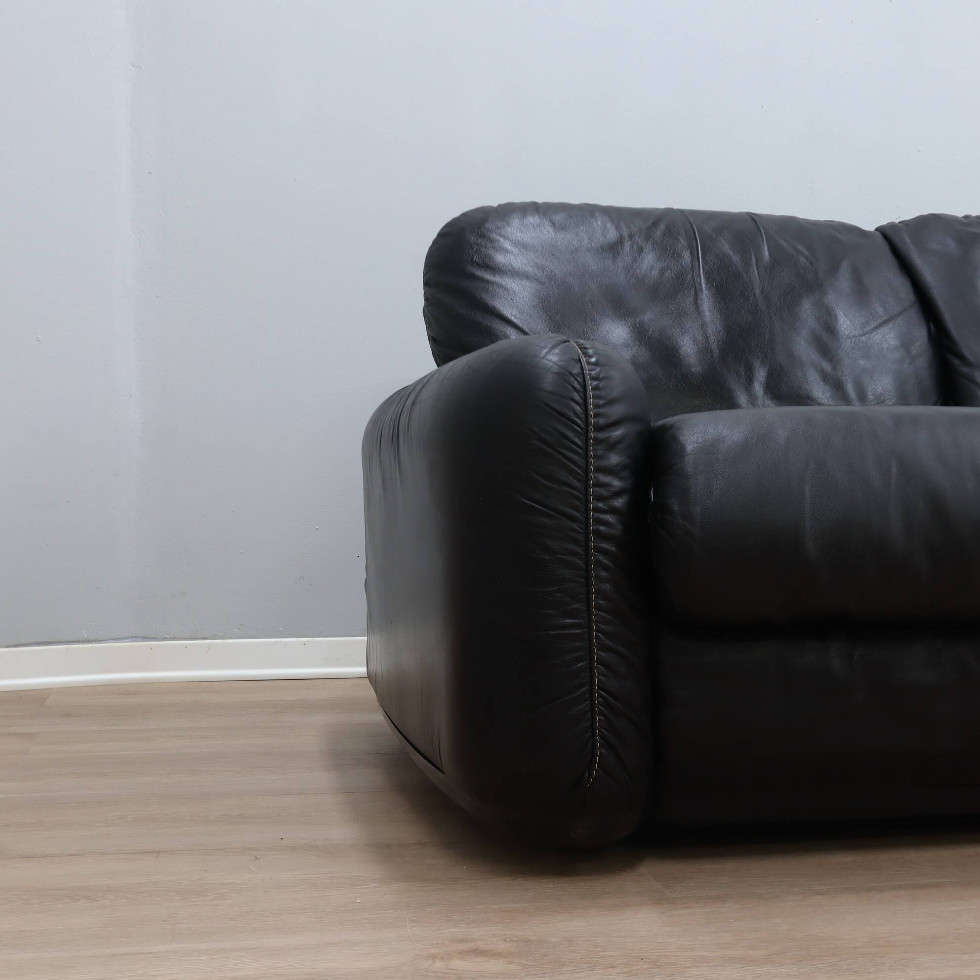 Busnelli Piumotto 1970s Black Leather 3-Seater Sofa