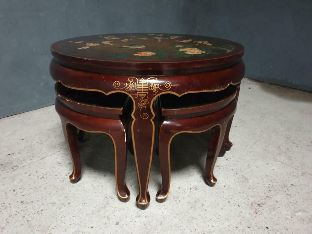 Antique Japanese coffee table with stools