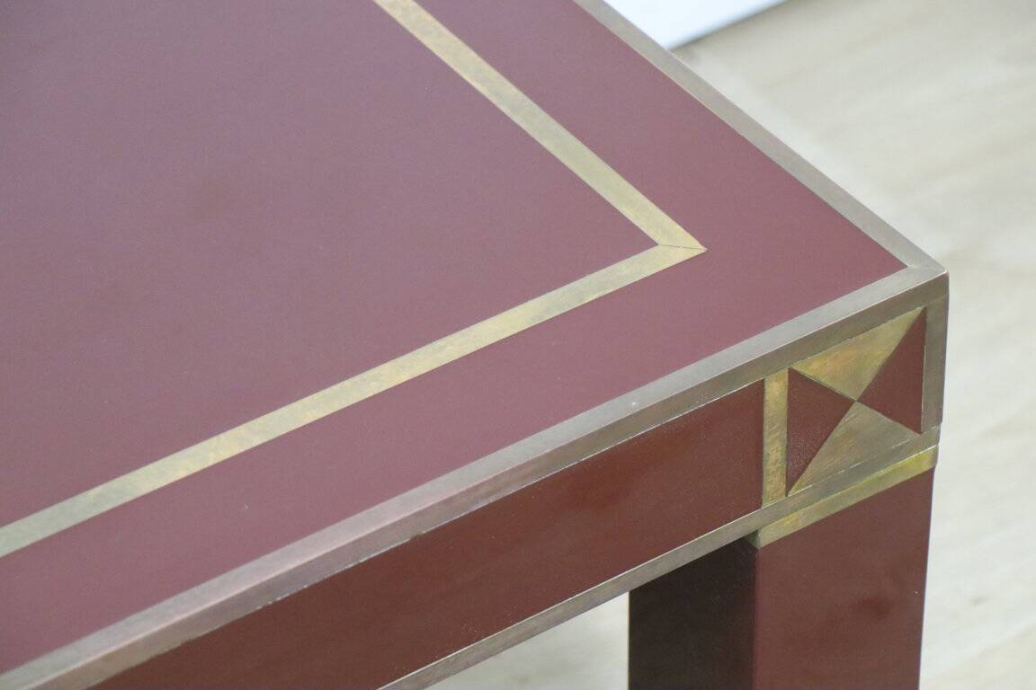 Vintage Jean-Claude Mahey coffee table in lacquered wood and brass, 1970