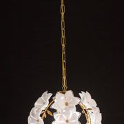 Set of 2 Murano Spherical Chandelier Full of White Flowers, 1980s