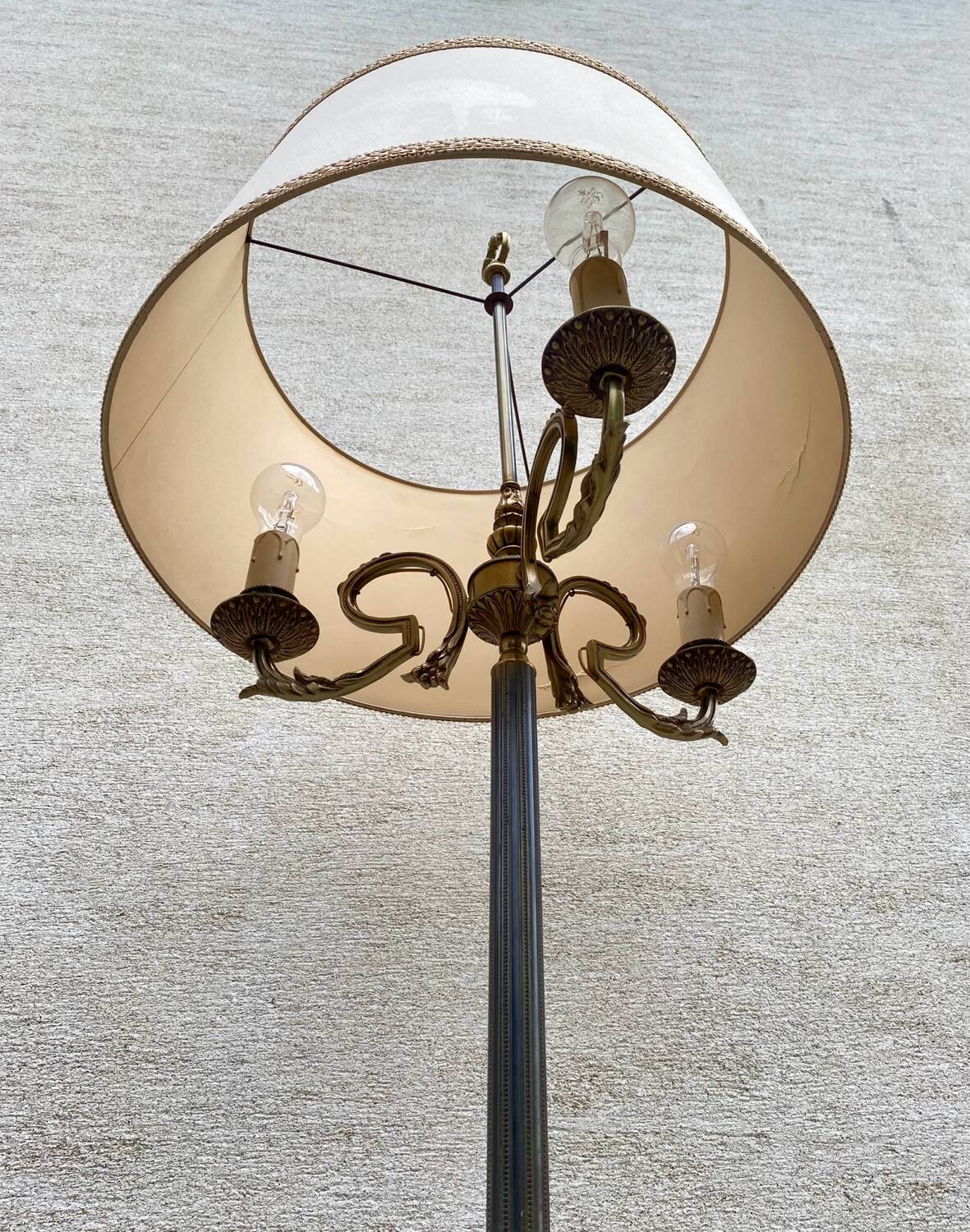 Vintage brass floor lamp with 3 tripod lights