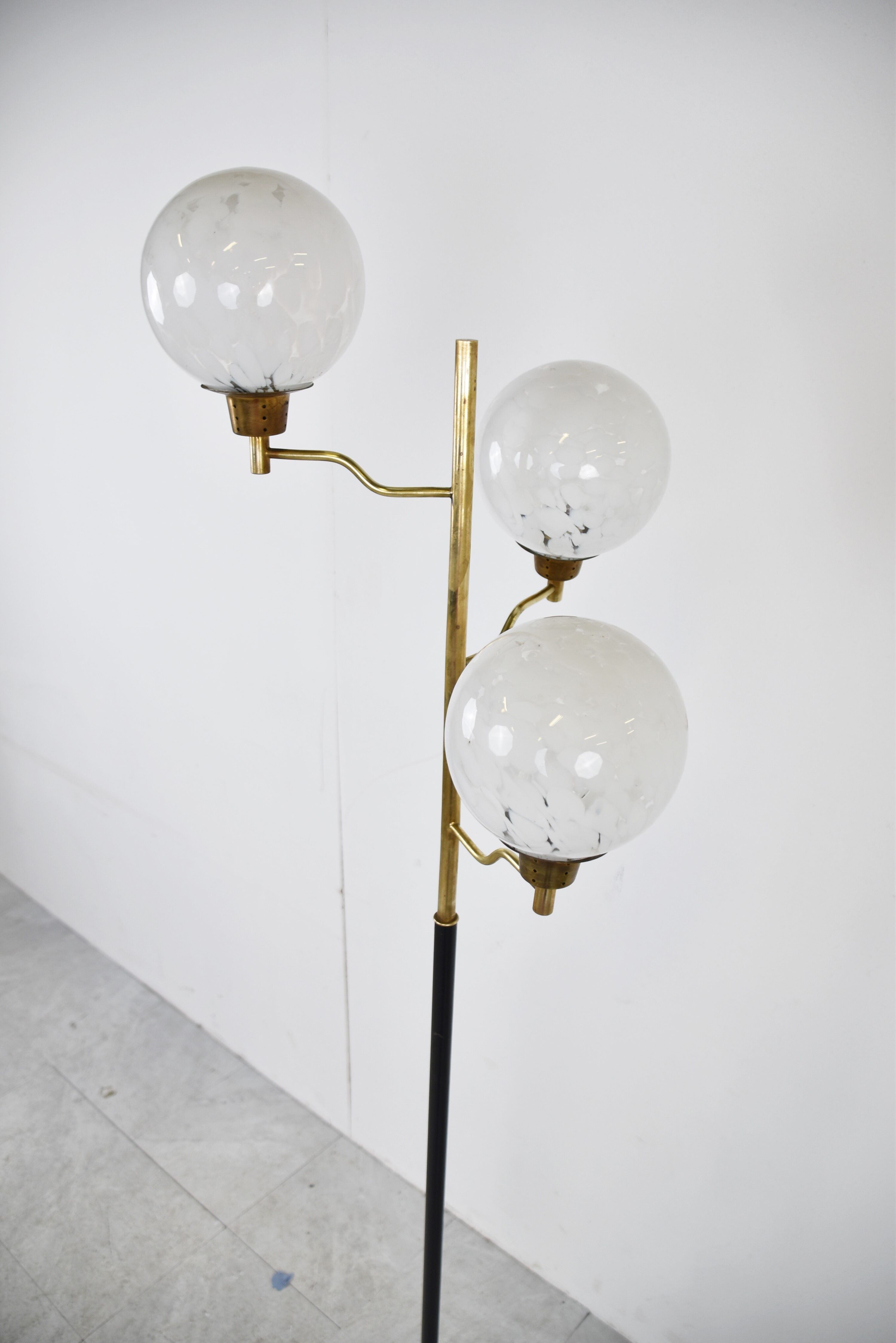 Vintage brass and glass floor lamp, 1970s, Italy
