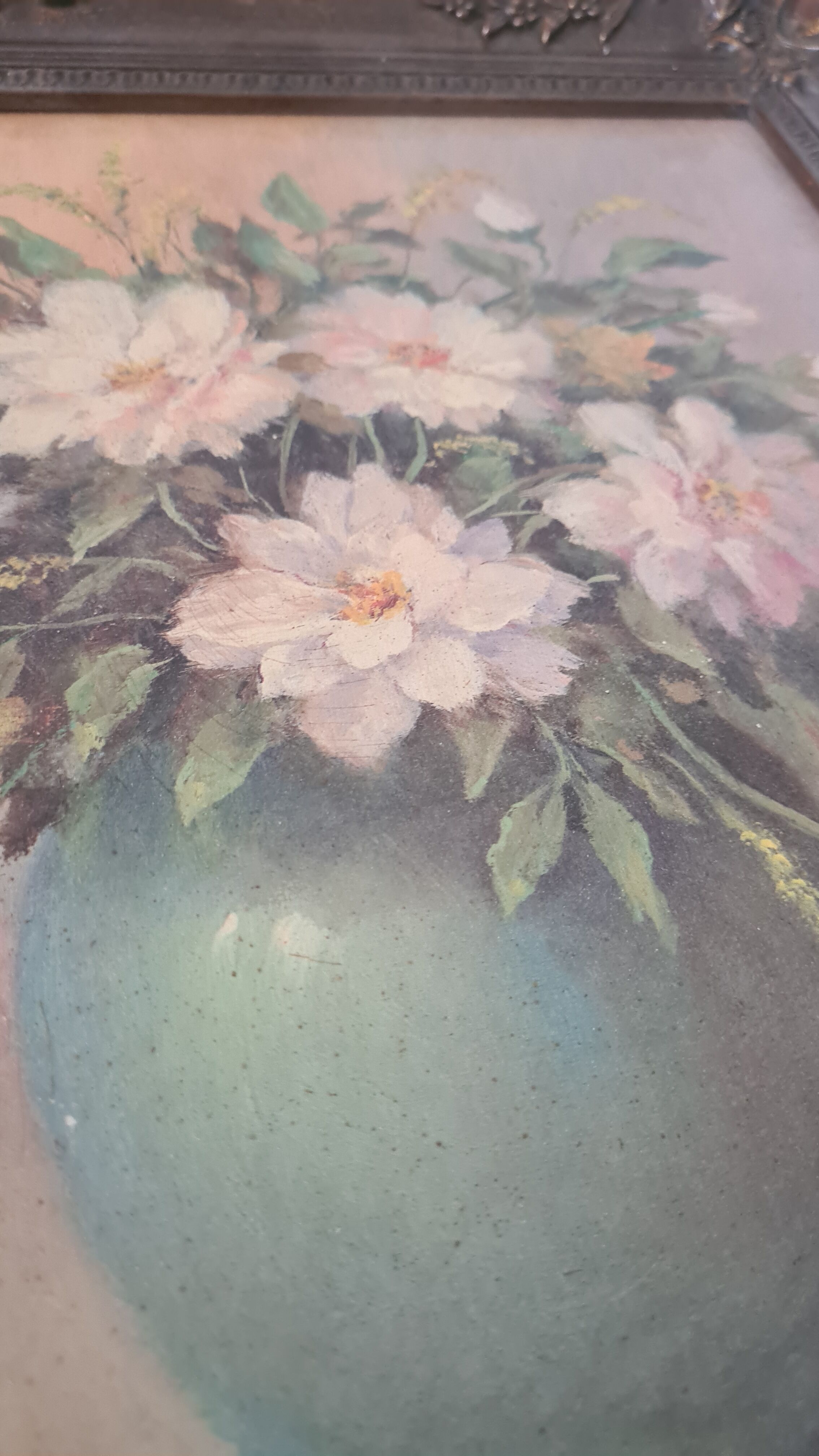 Old painting / oil painting by Mr. Weber (waber?) / flowers