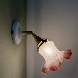 Vintage tulip wall lamp in white and pink frosted glass