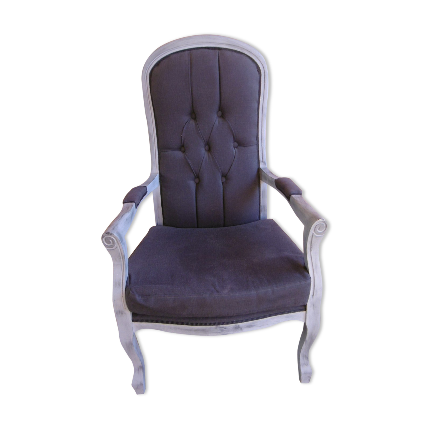 GREY PATINATED VOLTAIRE ARMCHAIR AND ANTHRACITE FABRIC
