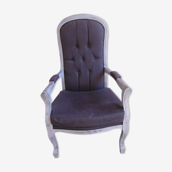 Fauteuil voltaire patiné gris et tissu anthracite