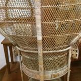 Large Emmanuelle chair in wicker and rattan Era 1970