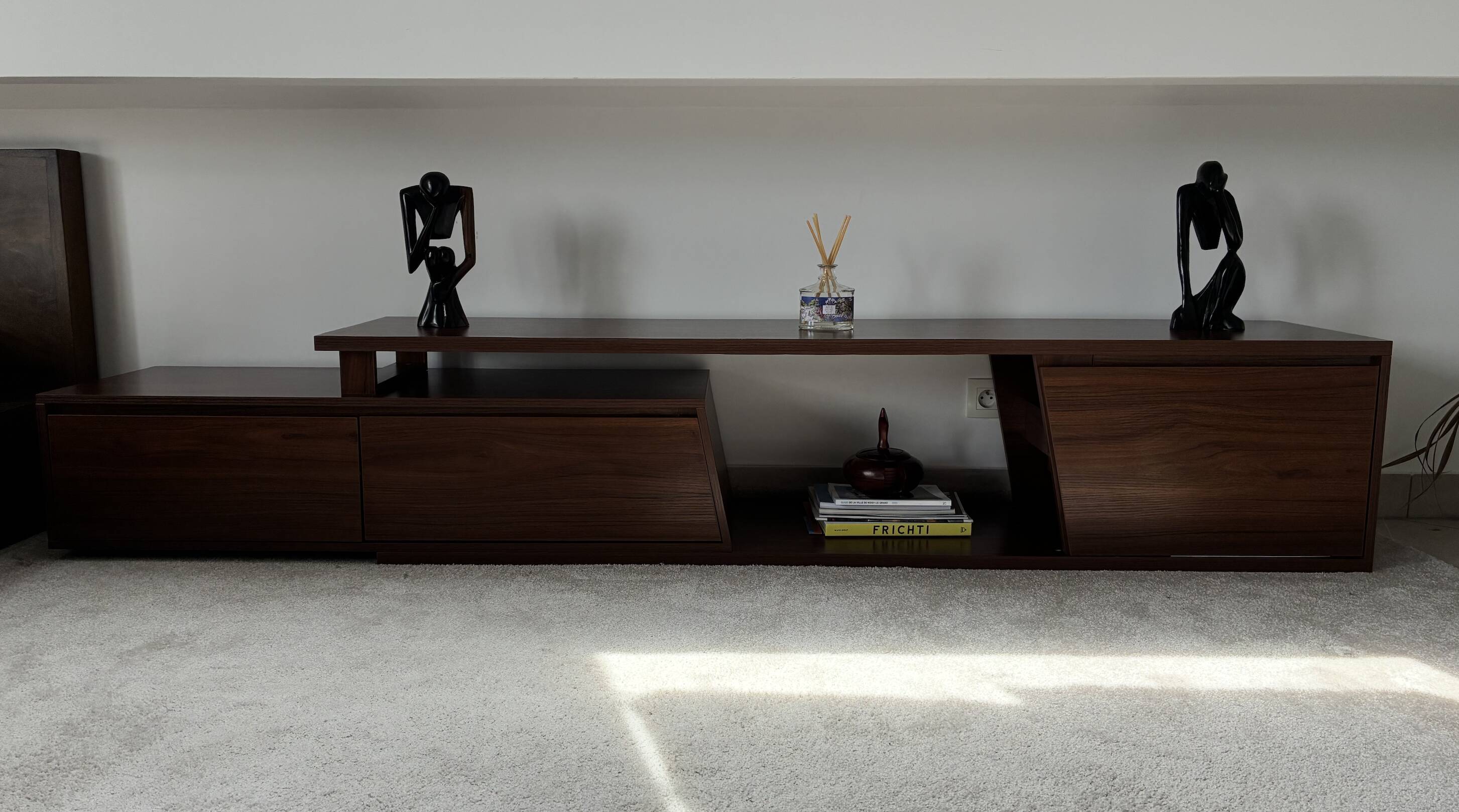 Extendable TV cabinet with walnut finish