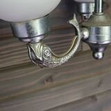 Antique chrome and opaline chandelier