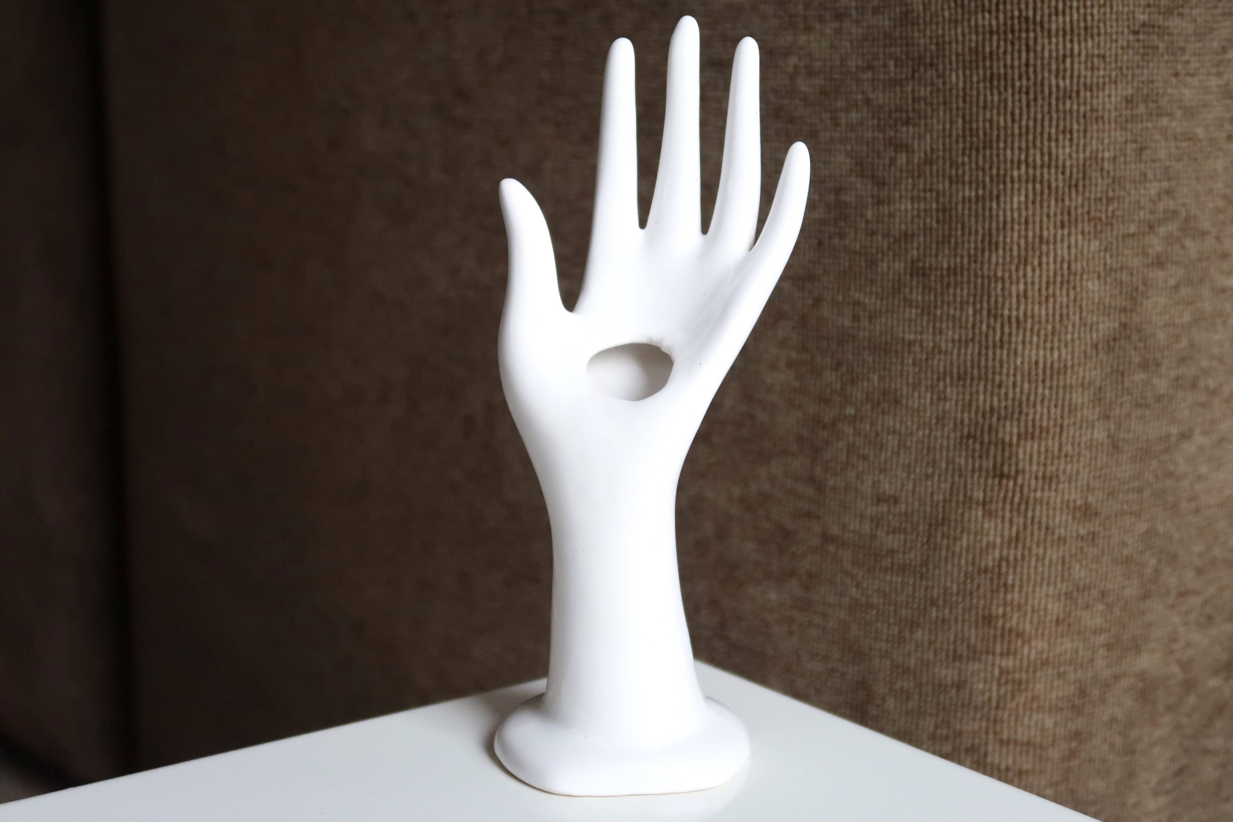 Hand baguier or vase, white porcelain, 70s