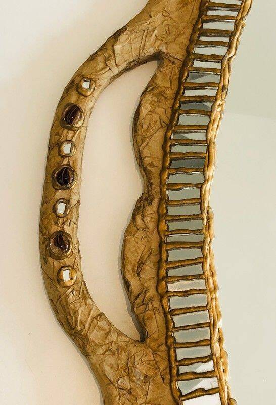 Large papier-mâché mirror, inlays and mirror marquetry.