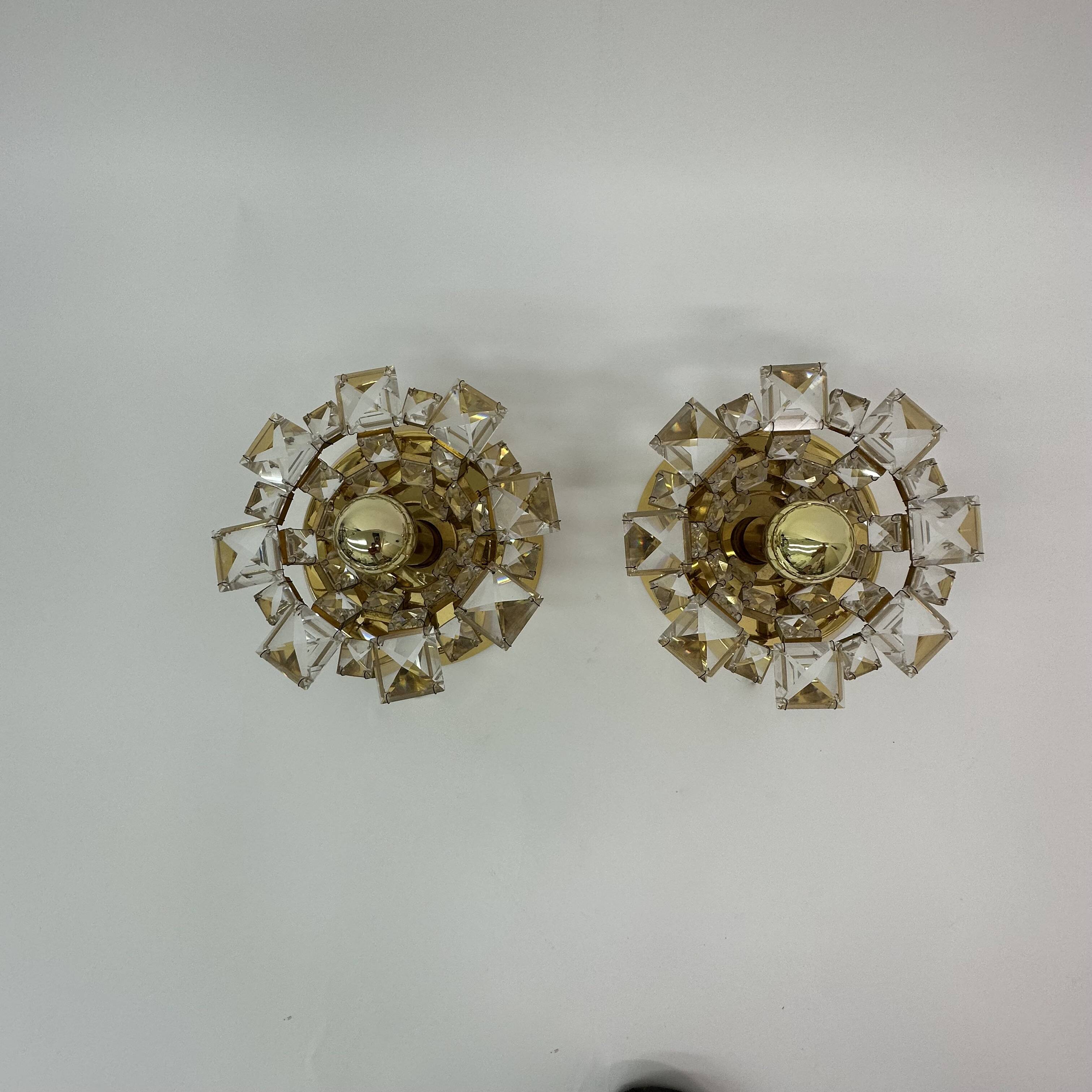 Set of 2 Palwa crystal wall lamps , 1970’s Germany