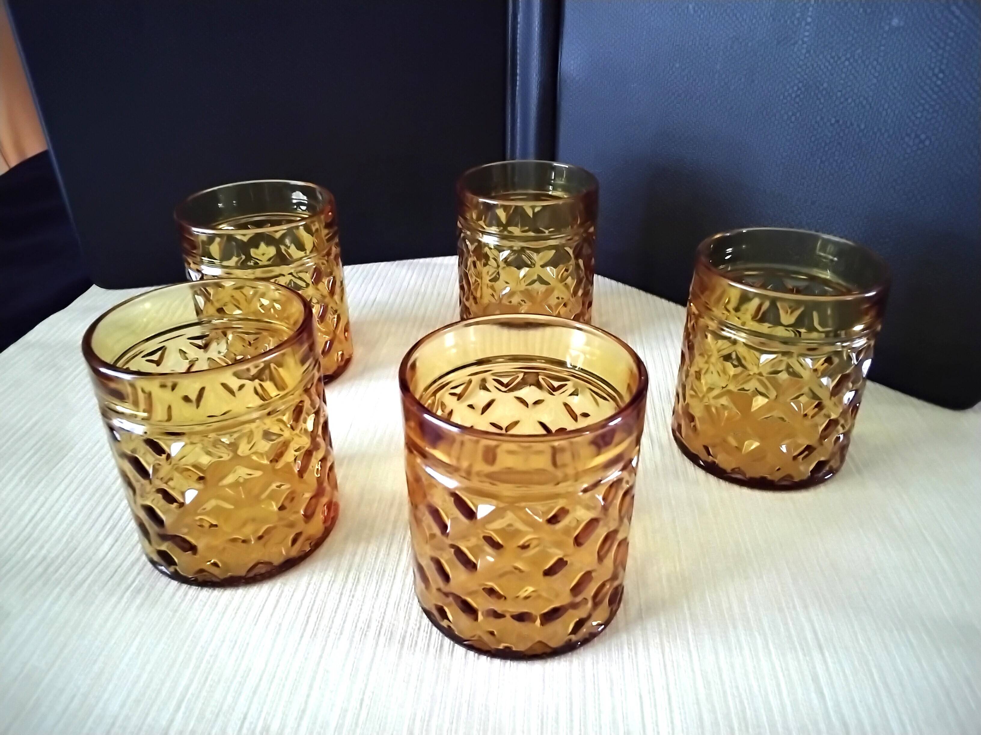 5 Vintage Pernod Amber Tumbler Glasses