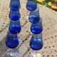 8 vintage cobalt blue glass port or aperitif glasses with transparent base