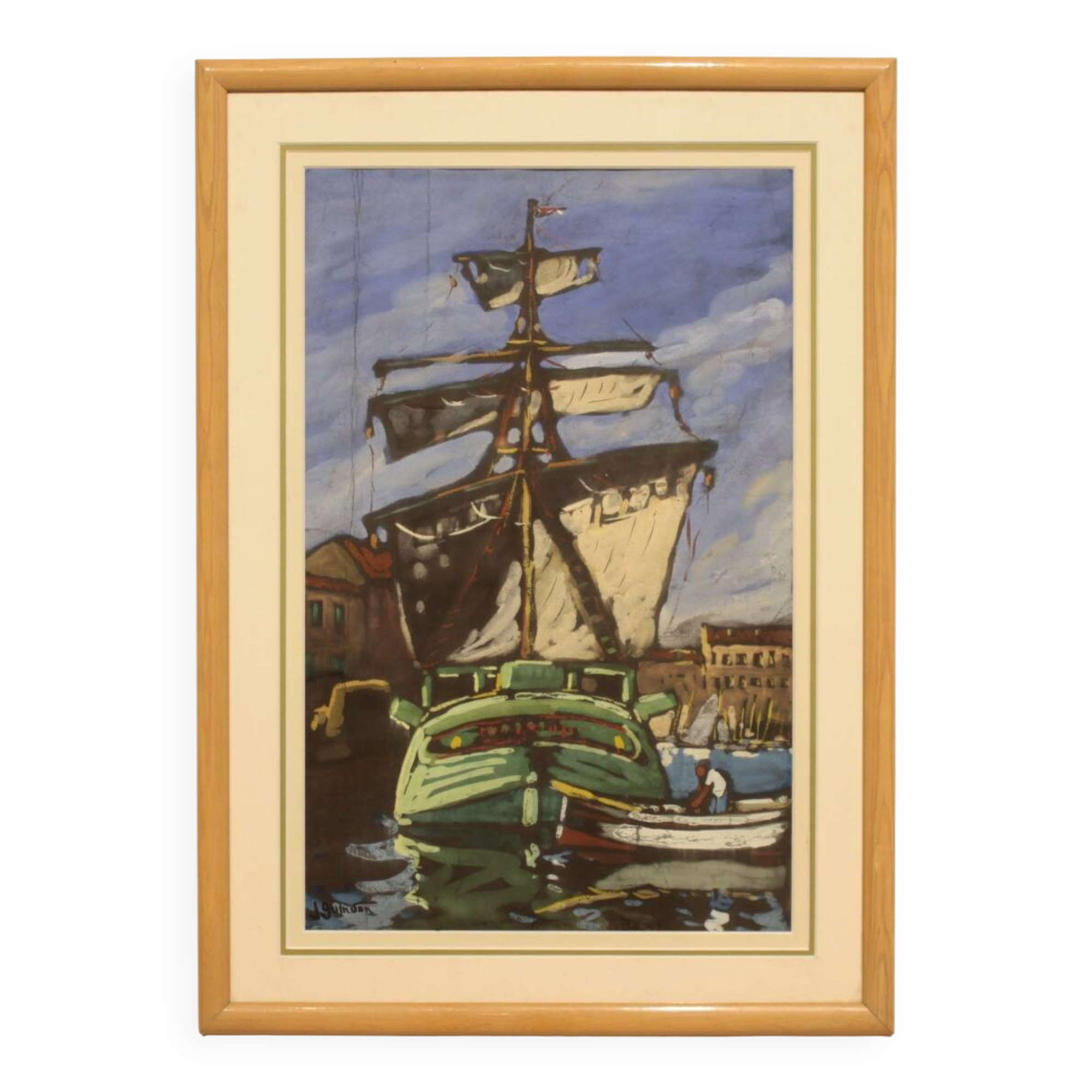 Marine painting by Jean Guindon - Gouache on paper
