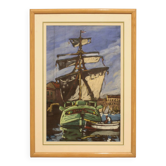 Marine painting by Jean Guindon - Gouache on paper